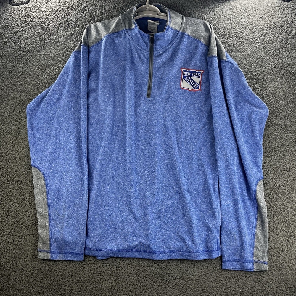 New York Rangers Sweater Blue Gray Men XL 1/4 Zip Long Sleeve Jacket Hockey NHL